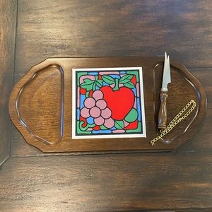 Wood cheese board with knife